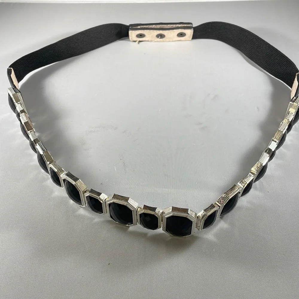 Geometric stretch black and  silver metal belt - 37” - Picture 2 of 4